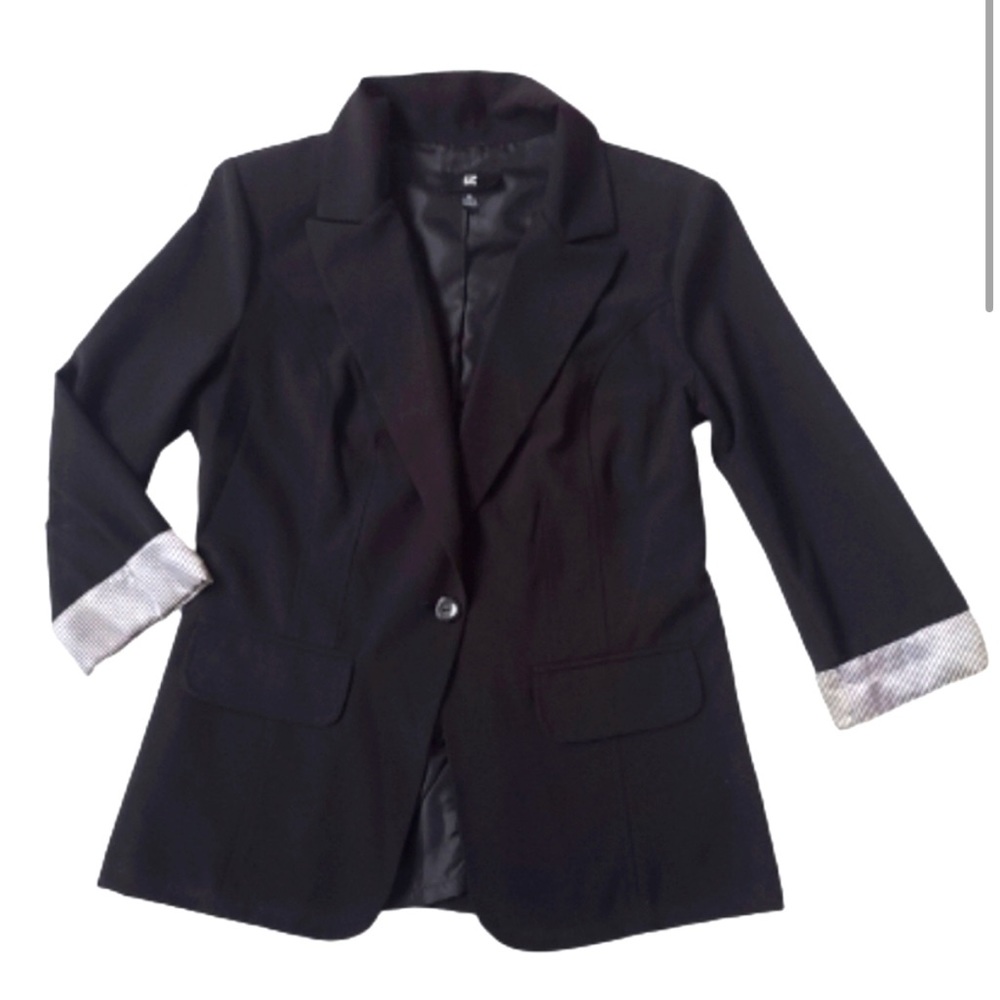 iZ Byer Women's Blazer Black Cuffed Striped Sleeves Extra Large